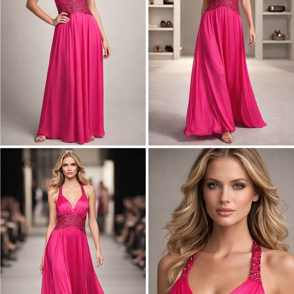 Fuchsia Halter Maxi Dress with Beaded Waist